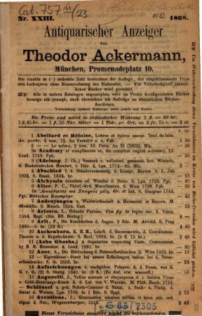 Antiquarischer Anzeiger. 23. 1868
