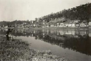 Sächsische Schweiz. Blick vom linken Ufer über die Elbe nach Stadt Wehlen (elbabwärts)