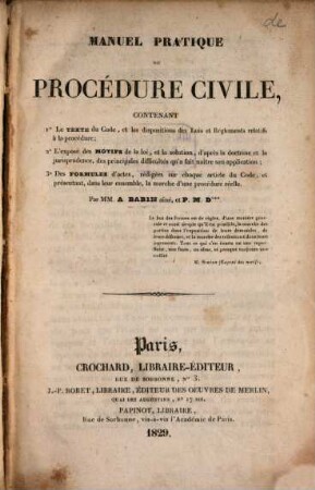 Manuel pratique de procédure civile ...