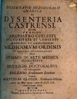 Diss. inaug. med. de dysenteria castrensi