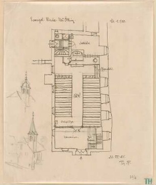 Fischer, Theodor; Neuötting; Ev. Kirche - Grundriss, Details