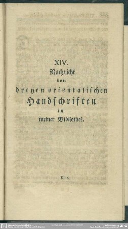 XIV. Nachricht von dreyen orientalischen Handschriften in meiner Bibliothek