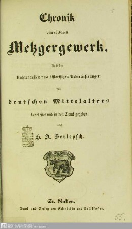 5: Chronik vom ehrbaren Metzgergewerk : nach den Rechtsquellen und historischen Ueberlieferungen des deutschen Mittelalters