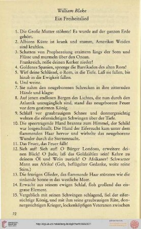 William Blake: Ein Freiheitslied