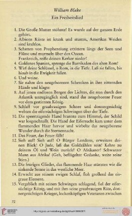 William Blake: Ein Freiheitslied