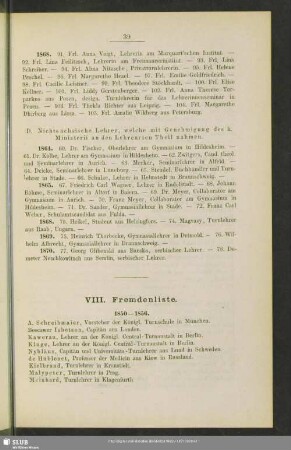 VIII. Fremdenliste