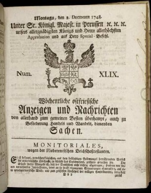 Num. XLIX. Montags, den 2. December 1748.