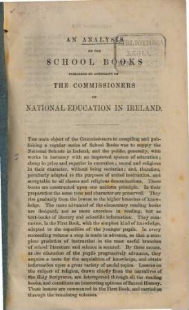 An Analysis of the school books published by authority of the Commissioners of National Education in Ireland