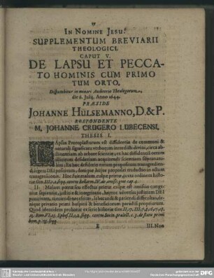 Caput V. De Lapsu Et Peccato Hominis Cum Primo Tum Orto
