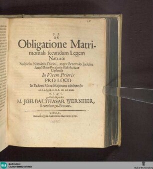 De Obligatione Matrimoniali secundum Legem Naturae