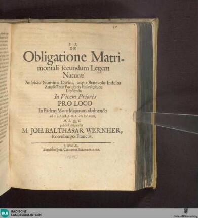 De Obligatione Matrimoniali secundum Legem Naturae