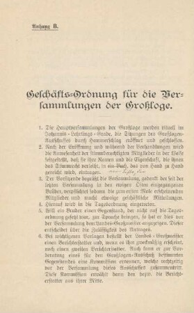 Geschäfts-Ordnung für die Versammlungen der Großloge