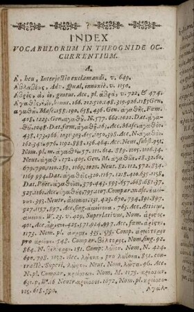 Index Vocabulorum In Theognide Occurrentium.