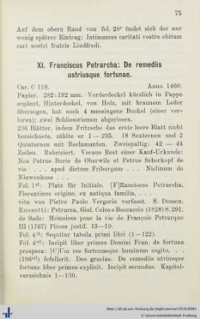 XI. Franciscus Petrarcha: De remediis ustriusque fortunae.