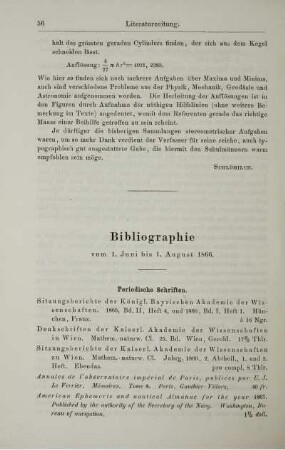 Bibliographie vom 1. Juni bis 1. August 1866.