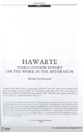 12: Hawarte : third interim report on the work in the Mithraeum