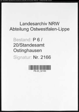 Sterberegister Standesamt Ostinghausen