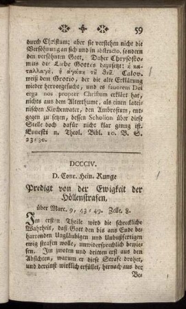 DCCCIV. Predigt von der Ewigkeit der Höllenstrafen.