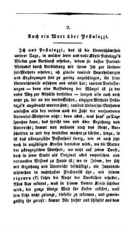Auch ein Wort über Pestalozzi