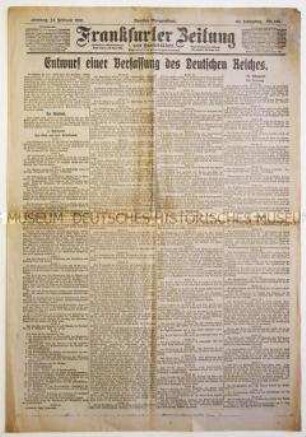 Regionale Tageszeitung "Frankfurter Zeitung" mit dem Entwurf der Verfassung des Deutschen Reiches