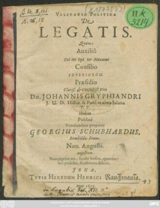 Velitatio Politica De Legatis