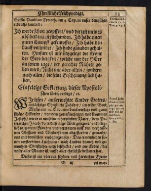 Einfeltige Erklerung dieser Apostolischen Leichpredigt/[et]c.