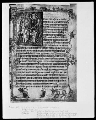 Psalterium der Königin Isabella von England — Initiale B; Randornament mit Saul und David, Folio 8recto
