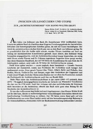 Zwischen Säulenbüchern und Utopie: Zur "Architekturtheorie" von Hanno-Walter Kruft