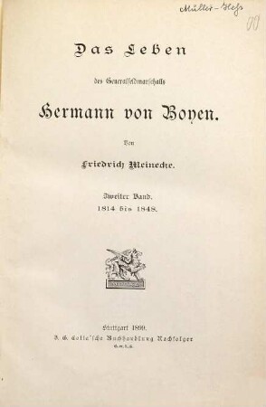 Das Leben des Generalfeldmarschalls Hermann von Boyen, 2. 1814 bis 1848