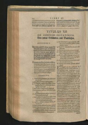Titulus XII. De Aedificiis Privatorum. Von privat Gebäwden und Bawsachen.