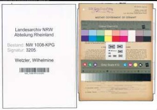 Entnazifizierung Wilhelmine Wetzler , geb. 12.10.1904 (Angestellte)