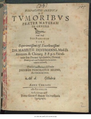 Disputatio Medica De Tumoribus Praeter Naturam In Genere