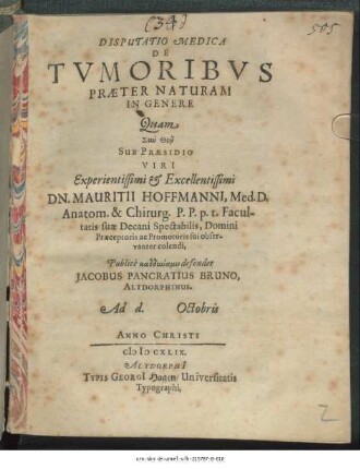 Disputatio Medica De Tumoribus Praeter Naturam In Genere