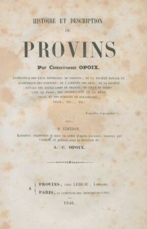 [1]: Histoire Et Description De Provins