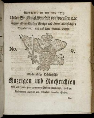 No. 9. Montags, den 1ten Merz 1779.