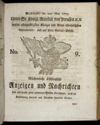No. 9. Montags, den 1ten Merz 1779.