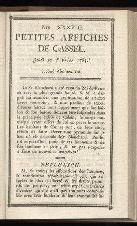 No XXXVIII (Jeudi 10 Février 1785)