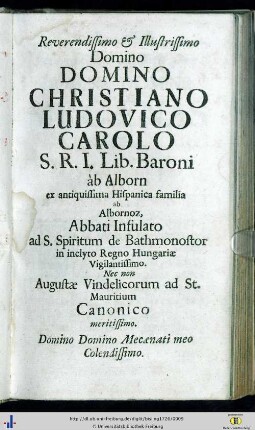 Reverendissimo et illustrissimo domino […] Christiano Ludovico Carolo…