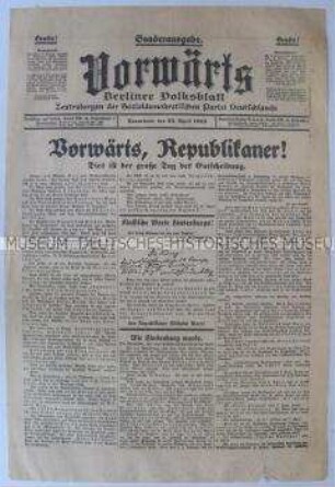 Sonderausgabe des "Vorwärts" zur Reichspräsidentenwahl 1925 (1. Wahlgang)