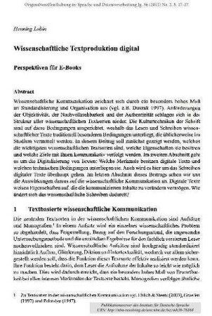 Wissenschaftliche Textproduktion digital. Perspektiven für E-Books