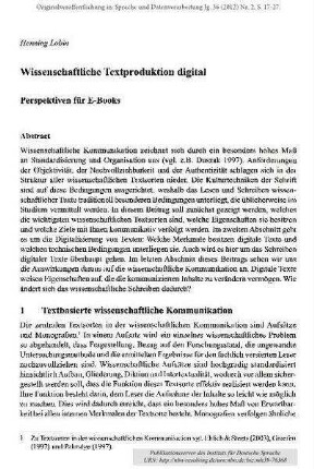 Wissenschaftliche Textproduktion digital. Perspektiven für E-Books