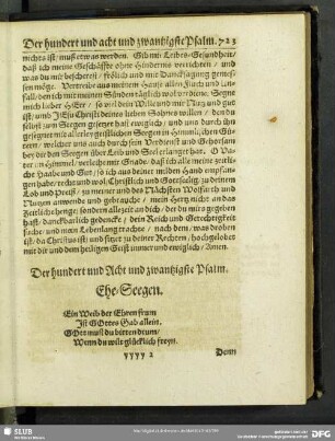 Der Hundert und Acht und Zwantzigste Psalm. Ehe-Segen