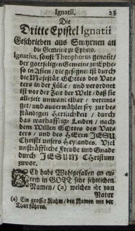 Die Dritte Epistel Ignatii Geschrieben aus Smyrnen an die Gemeine zu Epheso.
