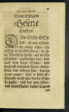 Der dritte Artickel. Vom Ewigen Gesetze Gottes.