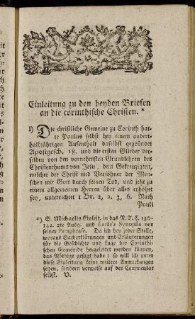Einleitung zu den beyden Briefen an die corinthische Christen.