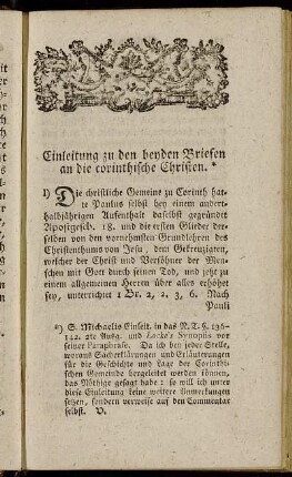 Einleitung zu den beyden Briefen an die corinthische Christen.