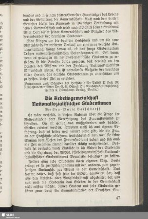 Die Arbeitsgemeinschaft Nationalsozialistischer Studentinnen