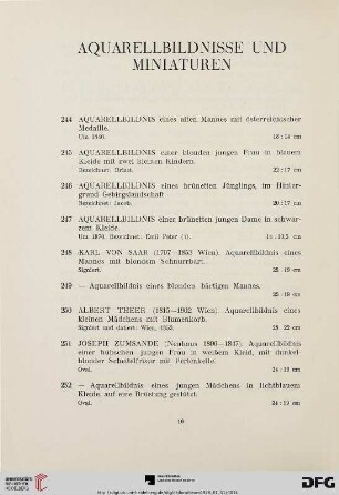 Aquarellbildnisse und Miniaturen (Nr. 244-262)