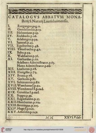 Catalogus Abbatum Monasterij S. Nazarij Laurishaimensis