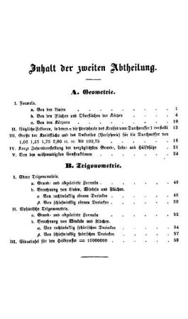 Inhalt der zweiten Abtheilung.